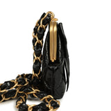 Chanel Mini Clutch with Bow Crossbody Bag Black Shiny Lambskin and Patent Crumpled Lambskin Antique Gold Hardware