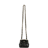 Chanel Mini Clutch with Bow Crossbody Bag Black Shiny Lambskin and Patent Crumpled Lambskin Antique Gold Hardware