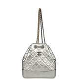 Pre-owned Chanel Small Gabrielle Backpack Metallic Silver Aged Calfskin Mixed Metal Hardware