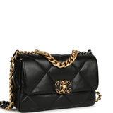 Pre-owned Chanel Medium 19 Flap Bag Black Shiny Lambskin Mixed Hardware