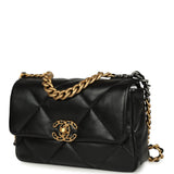 Pre-owned Chanel Medium 19 Flap Bag Black Shiny Lambskin Mixed Hardware