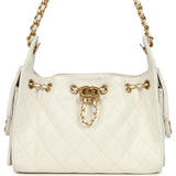 Chanel Mini 25 Hobo Bag White Caviar Antique Gold Hardware