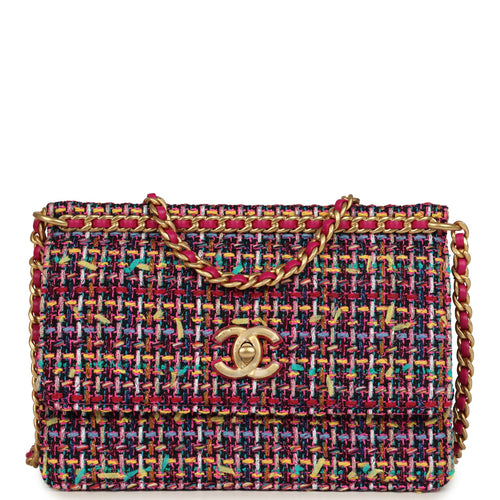 Chanel Mini Flap Bag Pink Multicolored Tweed Antique Gold Hardware