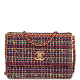 Chanel Mini Flap Bag Pink Multicolored Tweed Antique Gold Hardware