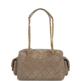 Chanel Small Bowling Bag Dark Grey Suede Antique Gold Hardware
