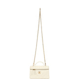 Chanel Top Handle Long Vanity Case with Chain White Caviar Gold Hardware