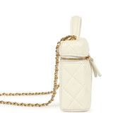 Chanel Top Handle Long Vanity Case with Chain White Caviar Gold Hardware