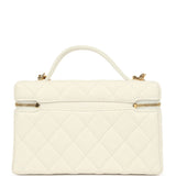 Chanel Top Handle Long Vanity Case with Chain White Caviar Gold Hardware