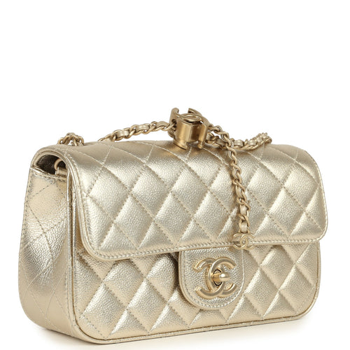 Chanel Mini CC Crush Flap Bag Light Gold Metallic Caviar Brushed Light Gold Hardware