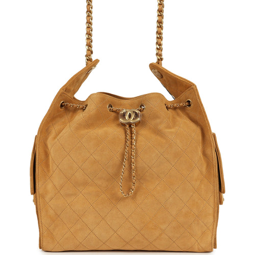 Chanel Medium 25 Hobo Bag Beige Suede Antique Gold Hardware
