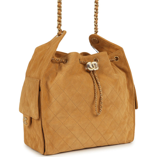 Chanel Medium 25 Hobo Bag Beige Suede Antique Gold Hardware