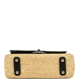 Chanel Small Flap Bag Beige Braided Raffia and Black Lambskin Light Gold Hardware