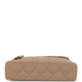 Chanel Top Handle Long Vanity Case with Chain Beige Shiny Caviar Light Gold Hardware