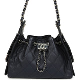 Chanel Mini 25 Hobo Bag Dark Blue Metallic Caviar Silver Hardware