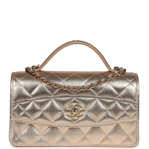 Chanel Top Handle Wallet On Chain WOC Metallic Copper Shiny Caviar Light Gold Hardware