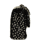 Chanel Small Pearl Beaded Flap Bag Black and White Sequins Light Gold Hardware