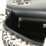 Chanel Small Pearl Beaded Flap Bag Black and White Sequins Light Gold Hardware