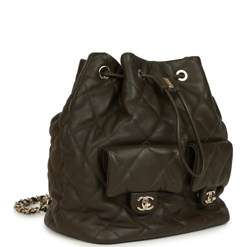 Chanel Mini Duma Drawstring Backpack Khaki Lambskin Light Gold Hardware
