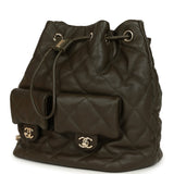 Chanel Mini Duma Drawstring Backpack Khaki Lambskin Light Gold Hardware