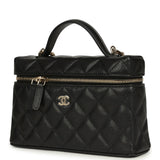 Chanel Top Handle Long Vanity Case with Chain Black Caviar Light Gold Hardware