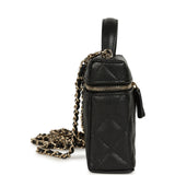 Chanel Top Handle Long Vanity Case with Chain Black Caviar Light Gold Hardware