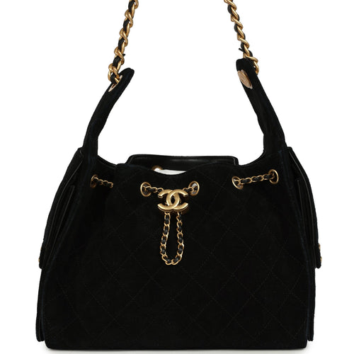 Chanel Small 25 Hobo Bag Black Suede Antique Gold Hardware