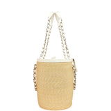 Chanel Large Shopping Tote Bag Beige Raffia and White Lambskin Light Gold Hardware