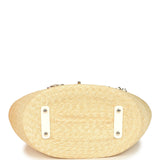 Chanel Large Shopping Tote Bag Beige Raffia and White Lambskin Light Gold Hardware