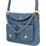 Chanel Small Supple Twins Hobo Bag Light Blue Denim Brushed Gold Hardware