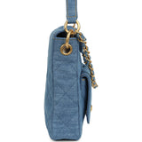 Chanel Small Supple Twins Hobo Bag Light Blue Denim Brushed Gold Hardware