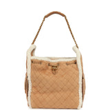 Chanel Medium 25 Hobo Bag Beige Suede and White Shearling Antique Gold Hardware