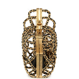 Pre-owned Chanel CC Star Minaudiere Clutch with Chain Black Leather Gold Hardware