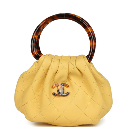 Chanel Mini Pouch Yellow Lambskin Tortoiseshell Hardware