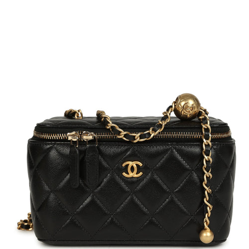 Chanel Small Pearl Crush Vanity Case Black Lambskin Brushed Gold Hardware