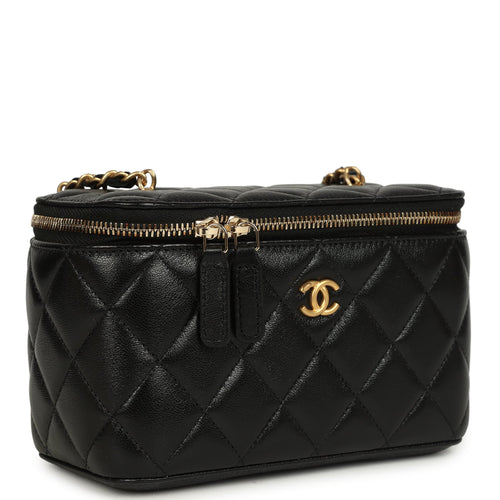 Chanel Small Pearl Crush Vanity Case Black Lambskin Brushed Gold Hardware