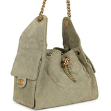 Pre-owned Chanel Small 25 Hobo Bag Olive Green Suede Antique Gold Hardware