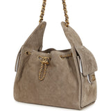 Chanel Small 25 Hobo Bag Dark Grey Suede Antique Gold Hardware