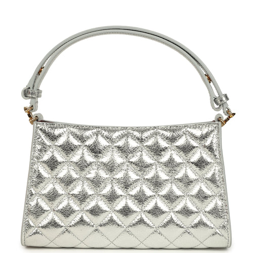 Chanel Small Quilted CC Shoulder Bag Metallic Silver Aged Calfskin Gold Hardware