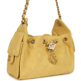 Chanel Mini 25 Hobo Bag Yellow Suede Antique Gold Hardware
