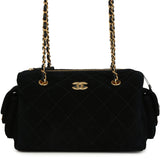 Chanel Small Bowling Bag Black Suede Antique Gold Hardware