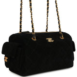 Chanel Small Bowling Bag Black Suede Antique Gold Hardware