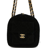 Chanel Small Bowling Bag Black Suede Antique Gold Hardware