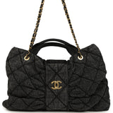 Chanel Maxi Bow Bag Black Washed Denim Antique Gold Hardware