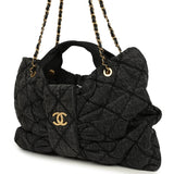 Chanel Maxi Bow Bag Black Washed Denim Antique Gold Hardware
