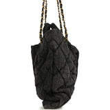 Chanel Maxi Bow Bag Black Washed Denim Antique Gold Hardware