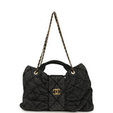 Chanel Maxi Bow Bag Black Washed Denim Antique Gold Hardware