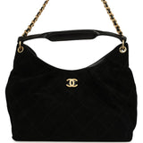 Chanel Maxi Hobo Bag Black Suede Antique Gold Hardware
