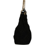 Chanel Maxi Hobo Bag Black Suede Antique Gold Hardware