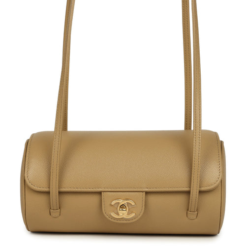 Chanel Preppy Coco Bowling Bag Dark Beige Shiny Caviar Brushed Gold Hardware