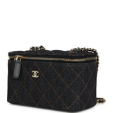 Chanel Small Classic Vanity Case Dark Blue Denim Light Gold Hardware